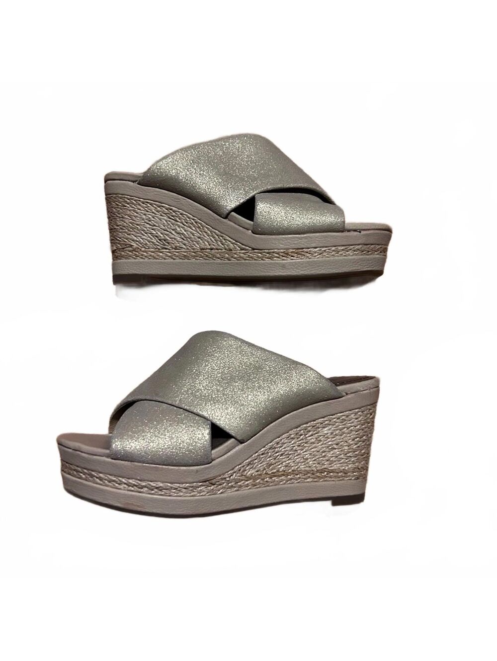 Lucca Lane Brushed Gold Leather “Debbi” Wedge Sandals | Women’s Size 6